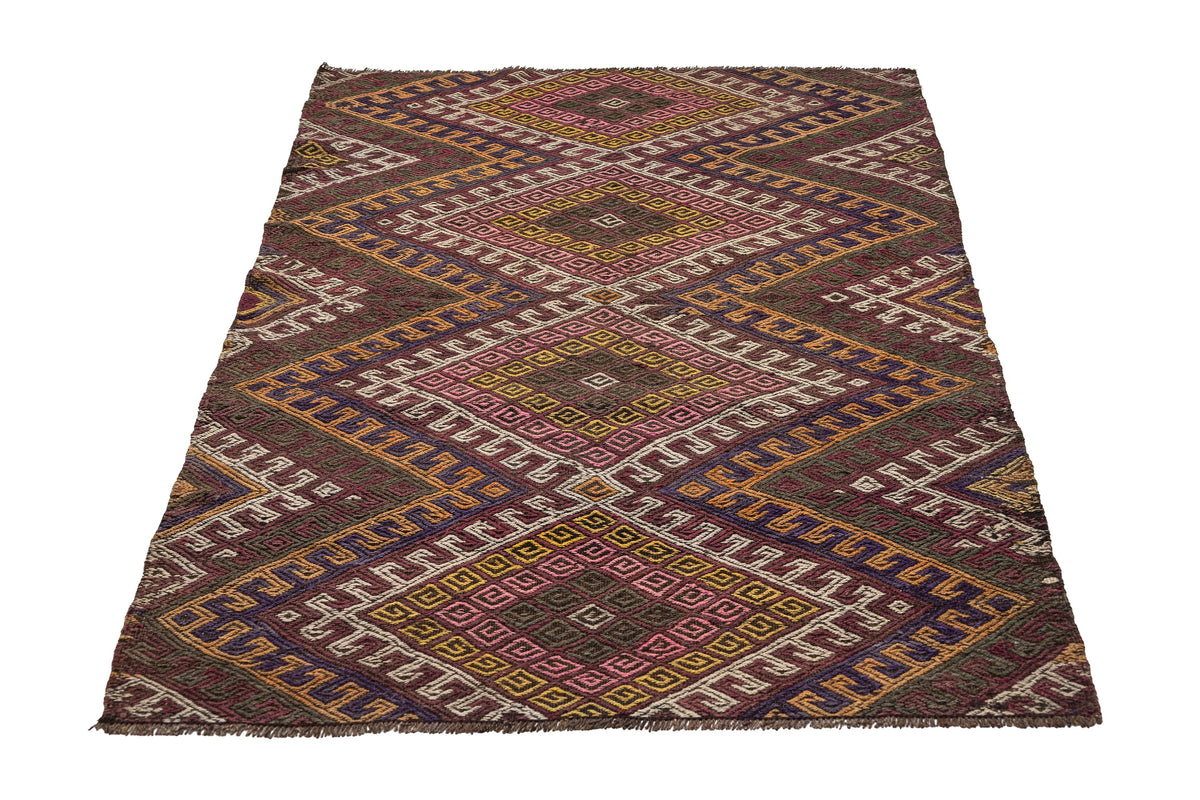 (3'6'' x 5'7'') Authentic Vintage Kilim Geometric Small Rug