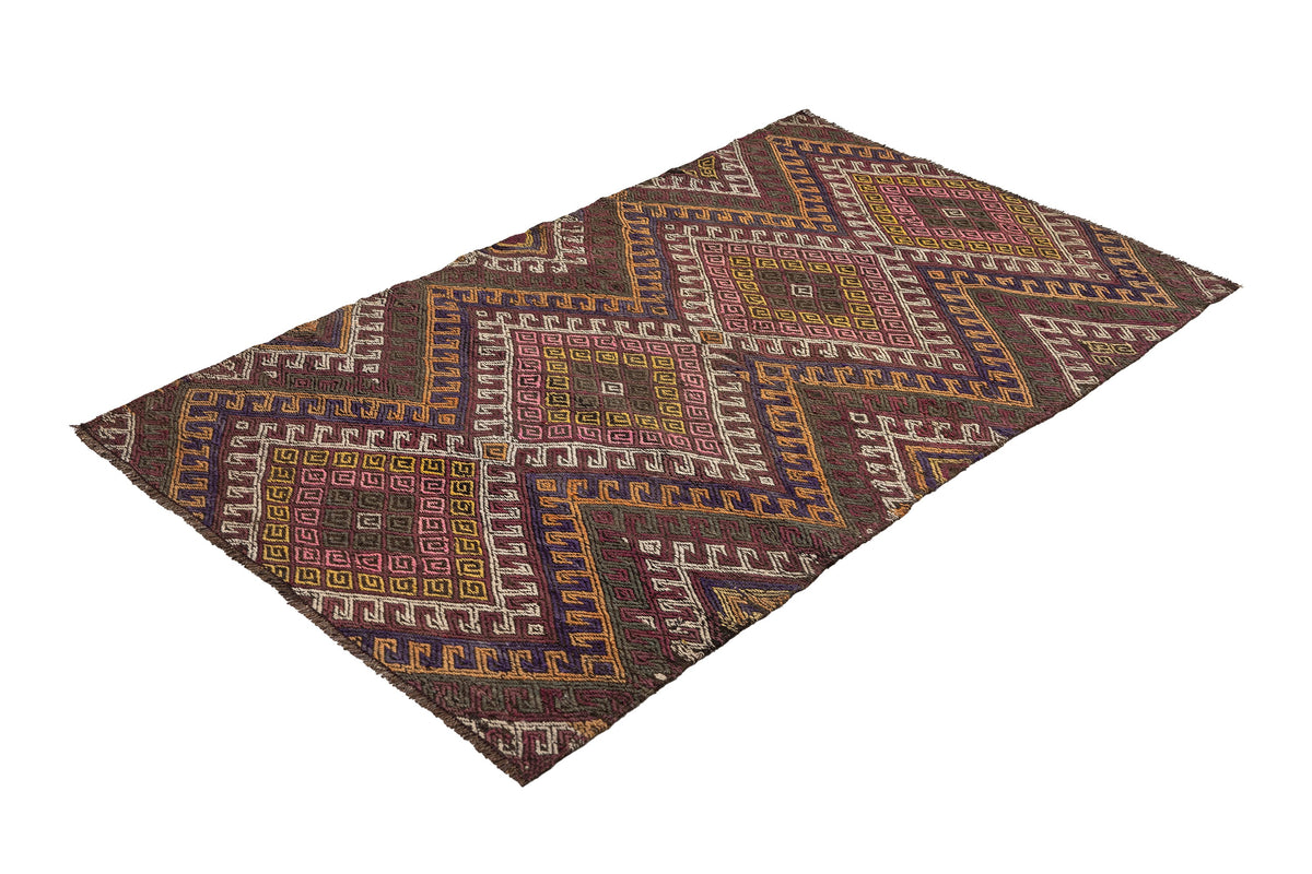 (3'6'' x 5'7'') Authentic Vintage Kilim Geometric Small Rug