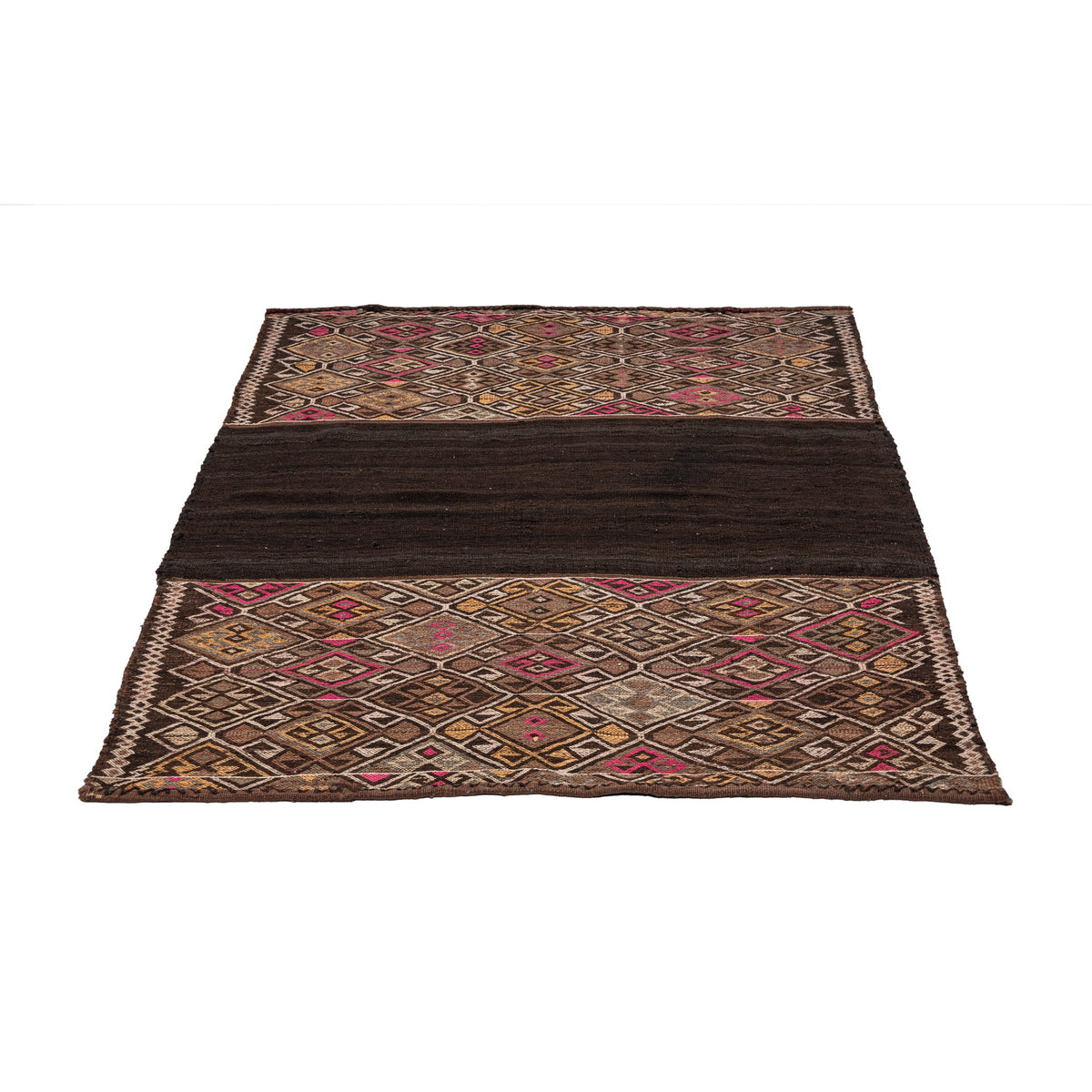 - (4'2''x 4'10'') Vintage Ethnic Square Kilim Rug