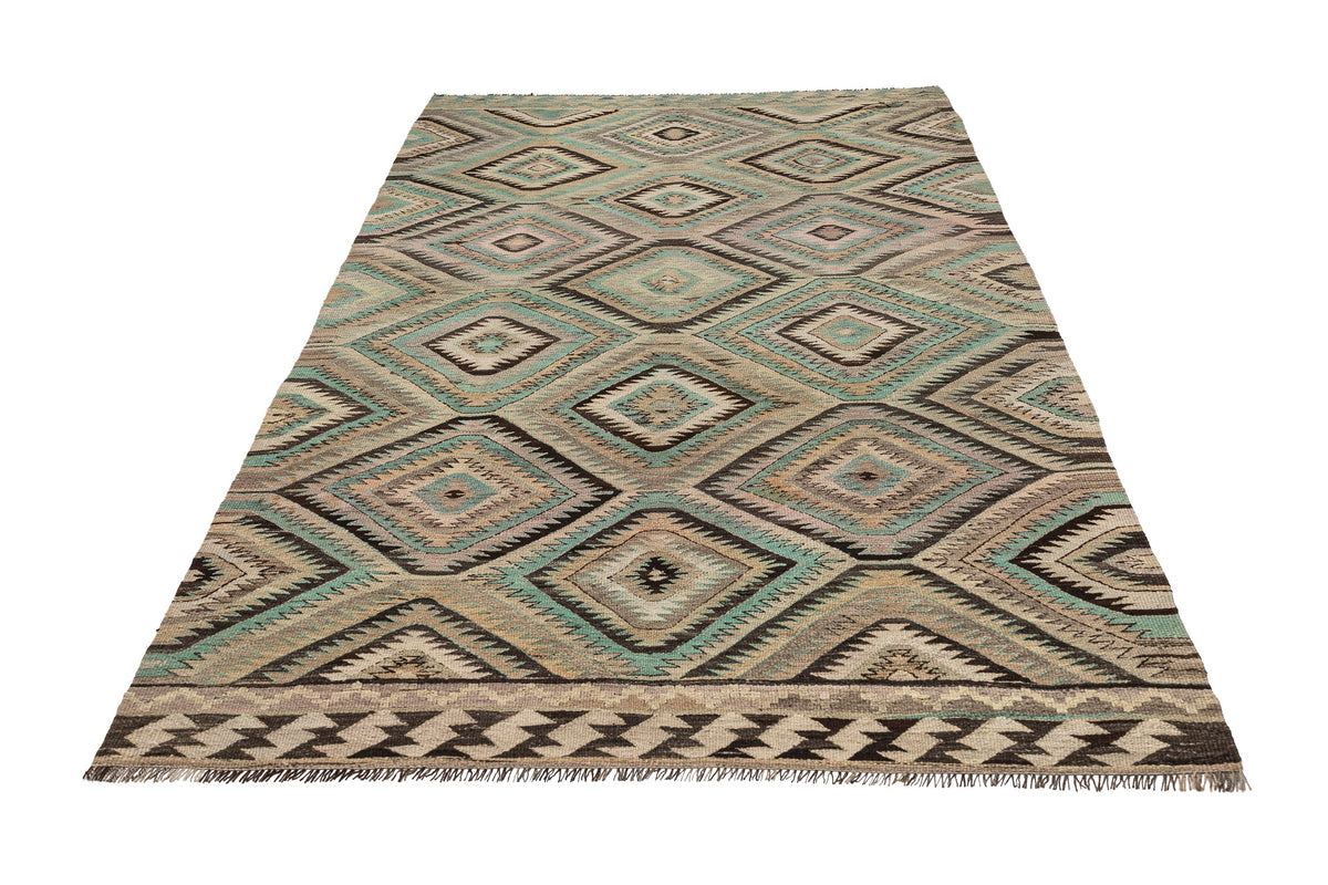 (5'6'' x 8'8'') Authentic Vintage Kilim Geometric Rug