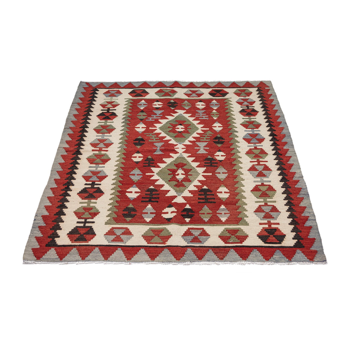 - (3'5'' x 4'9'') Geometric Oushak Small Kilim Rug