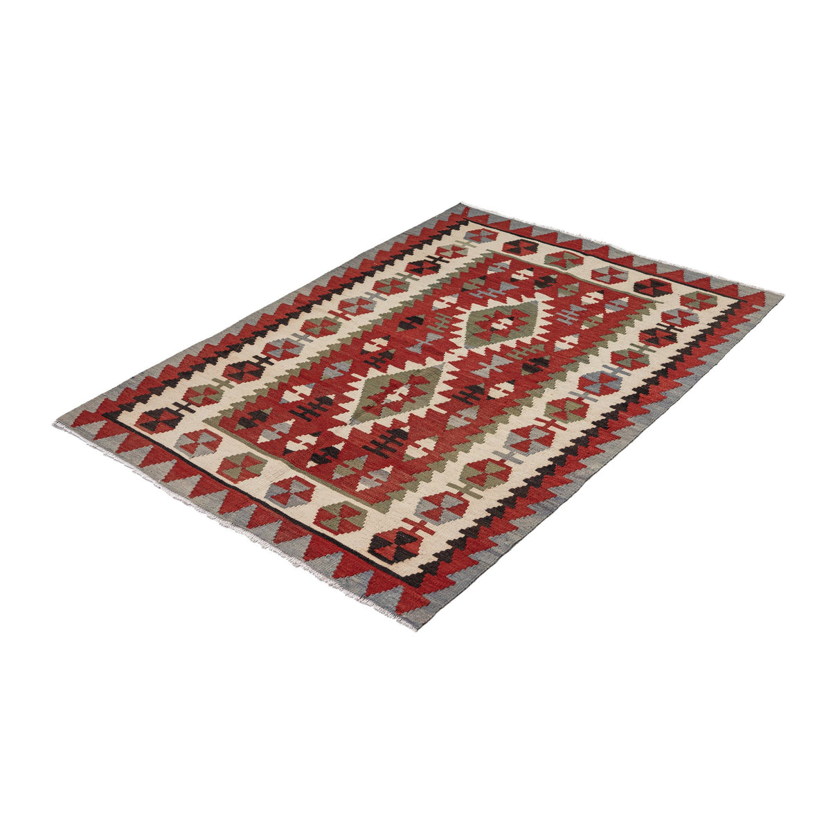 - (3'5'' x 4'9'') Geometric Oushak Small Kilim Rug