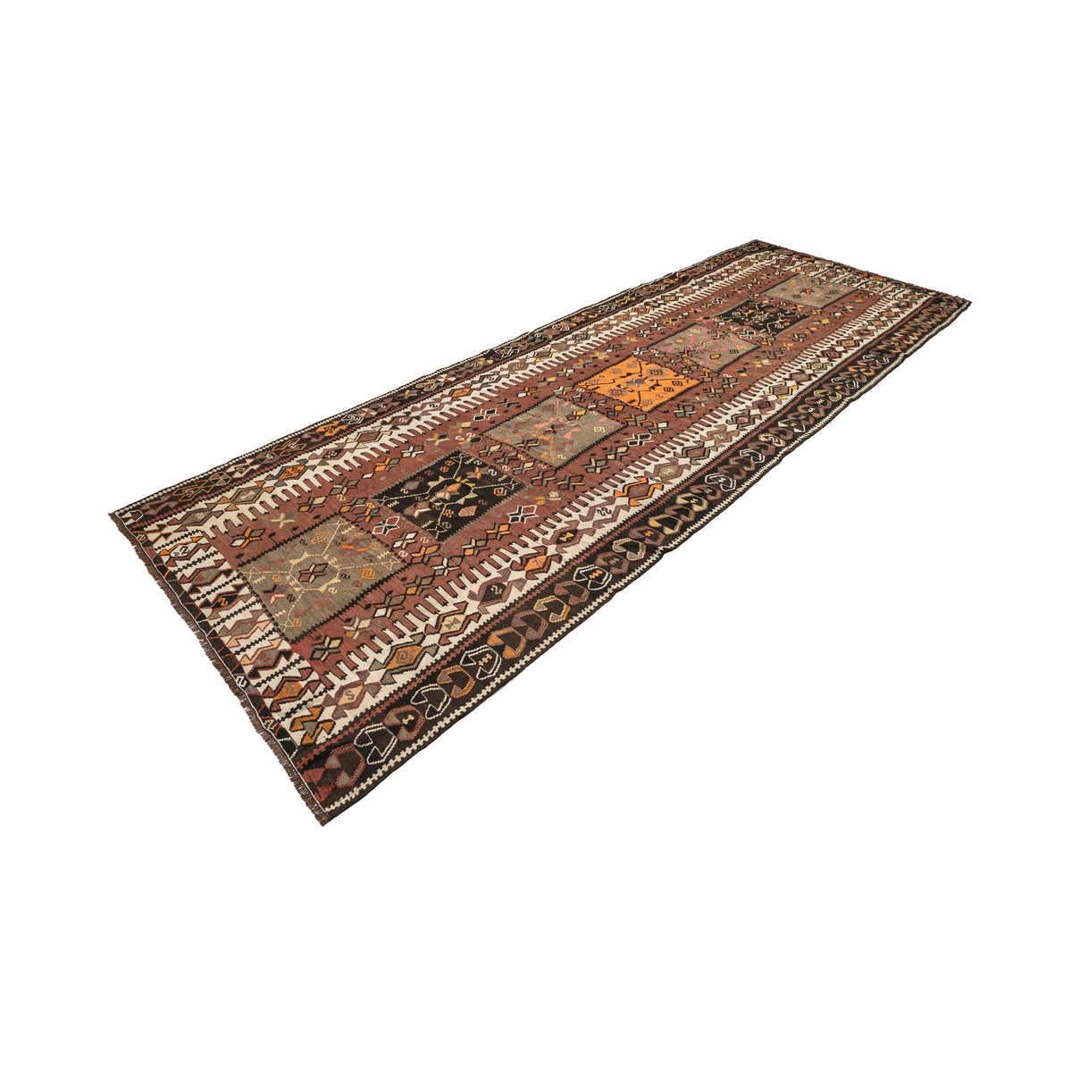 Shenber - (4'9'' x 12'6'') Vintage Turkish Kilim Runner