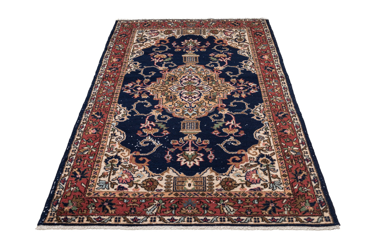 (3'11" x 6'11") Handmade Vintage Blue Rug