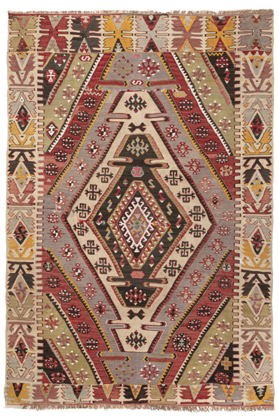 114×57 “DIMLY LIT-S” ViNTAGE TURKiSH RUG 7' X 11' Vintage Turkish Rug, Beige - Torlia - Revival Rugs