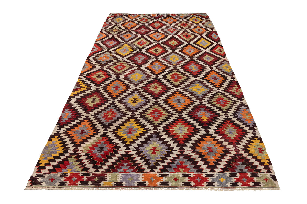 (5'5'' x 12'6'') Handwoven Vintage Geometric Kilim Rug