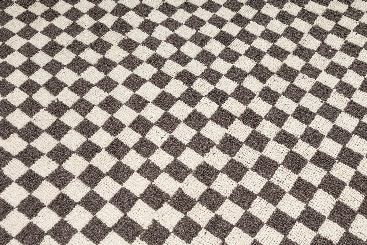 Handwoven Neutral Turkish Checkered Wool Rug