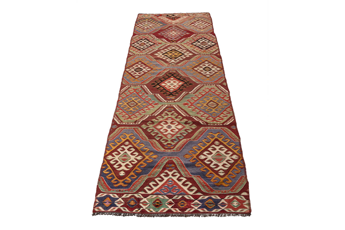 (2'9'' x 9'4'') Oriental Authentic Geometric Kilim Runner Rug