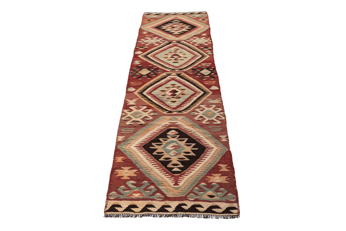 (2'5'' x 8'8'') Oriental Authentic Geometric Kilim Runner Rug