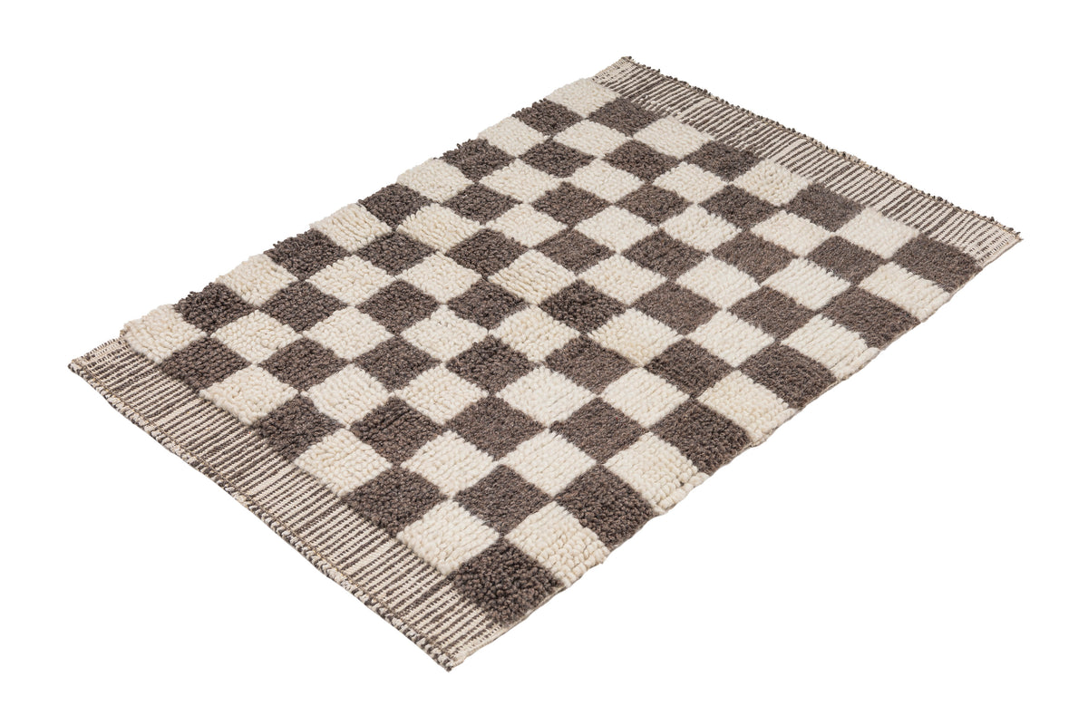 Handmade Organic Wool Checkered Rug (2'1" x 3'3")