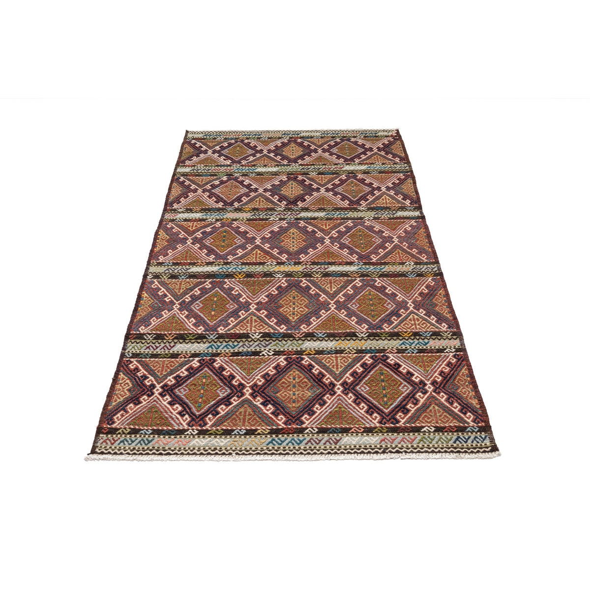 - (3'5'' x 6'11'') New Turkish Geometric Colorful Design Kilim Rug