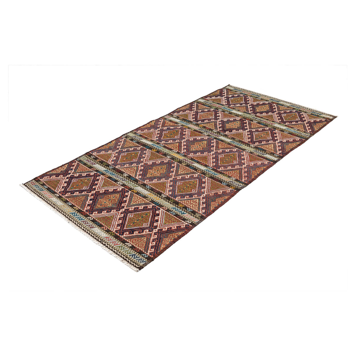 - (3'5'' x 6'11'') New Turkish Geometric Colorful Design Kilim Rug