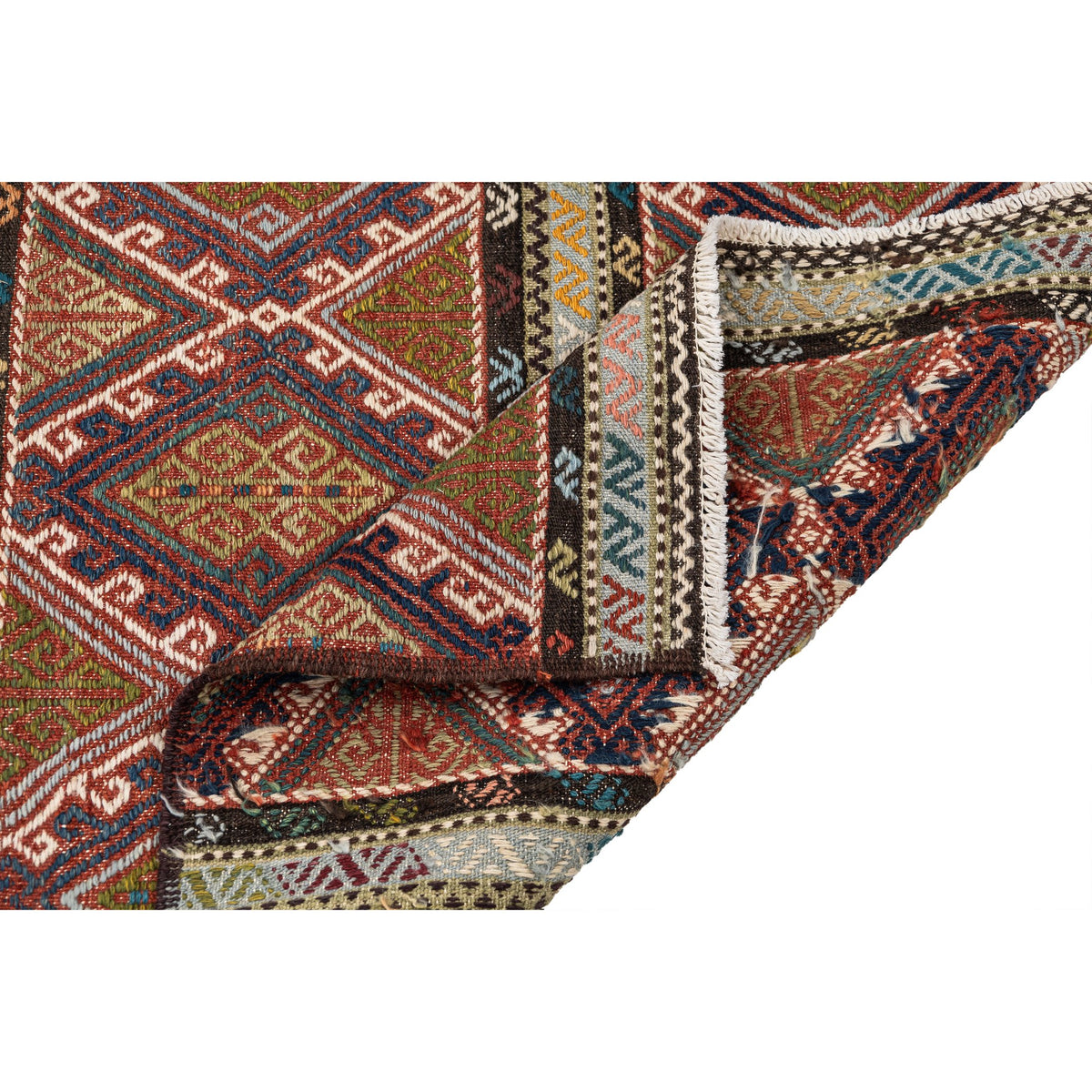 - (3'5'' x 6'11'') New Turkish Geometric Colorful Design Kilim Rug