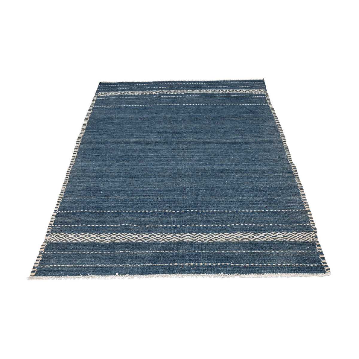 - (3'10'' x 6'1'') New Turkish Modern Design Blue Kilim Rug