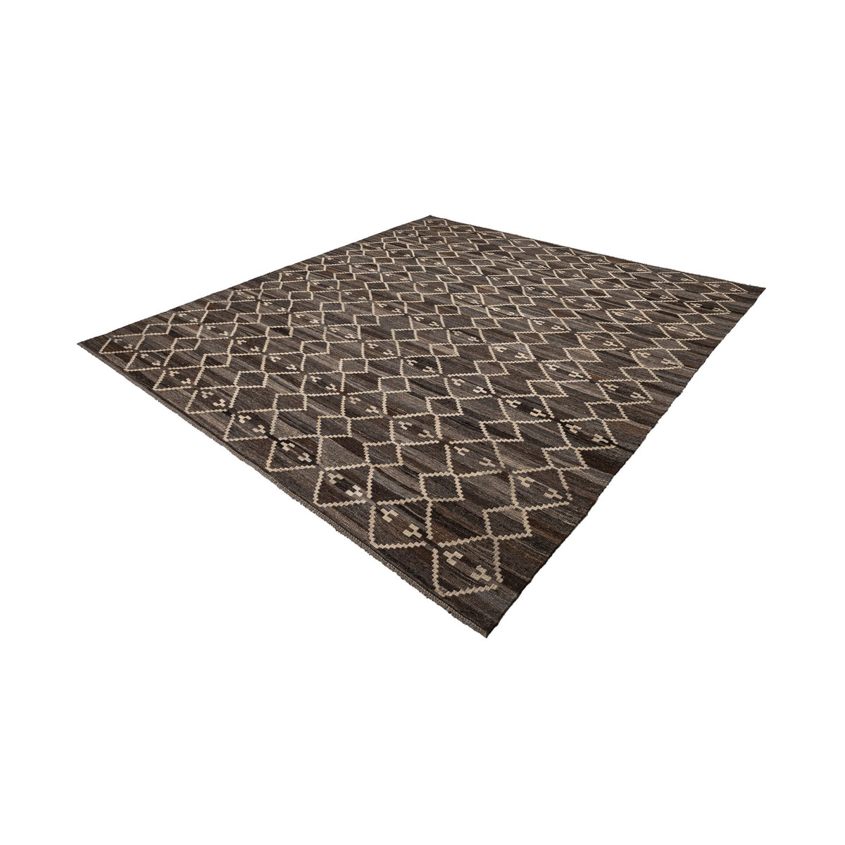 (8'8'' x 9'8'') New Turkish Modern Design Brown Kilim Rug