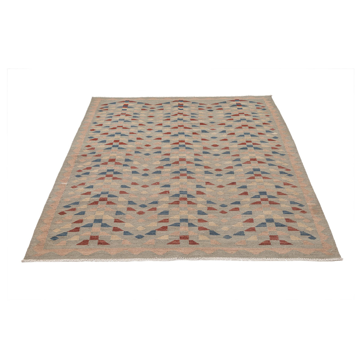 (4'11'' x 6'7'') Natural Red Blue Modern Design Kilim Rug