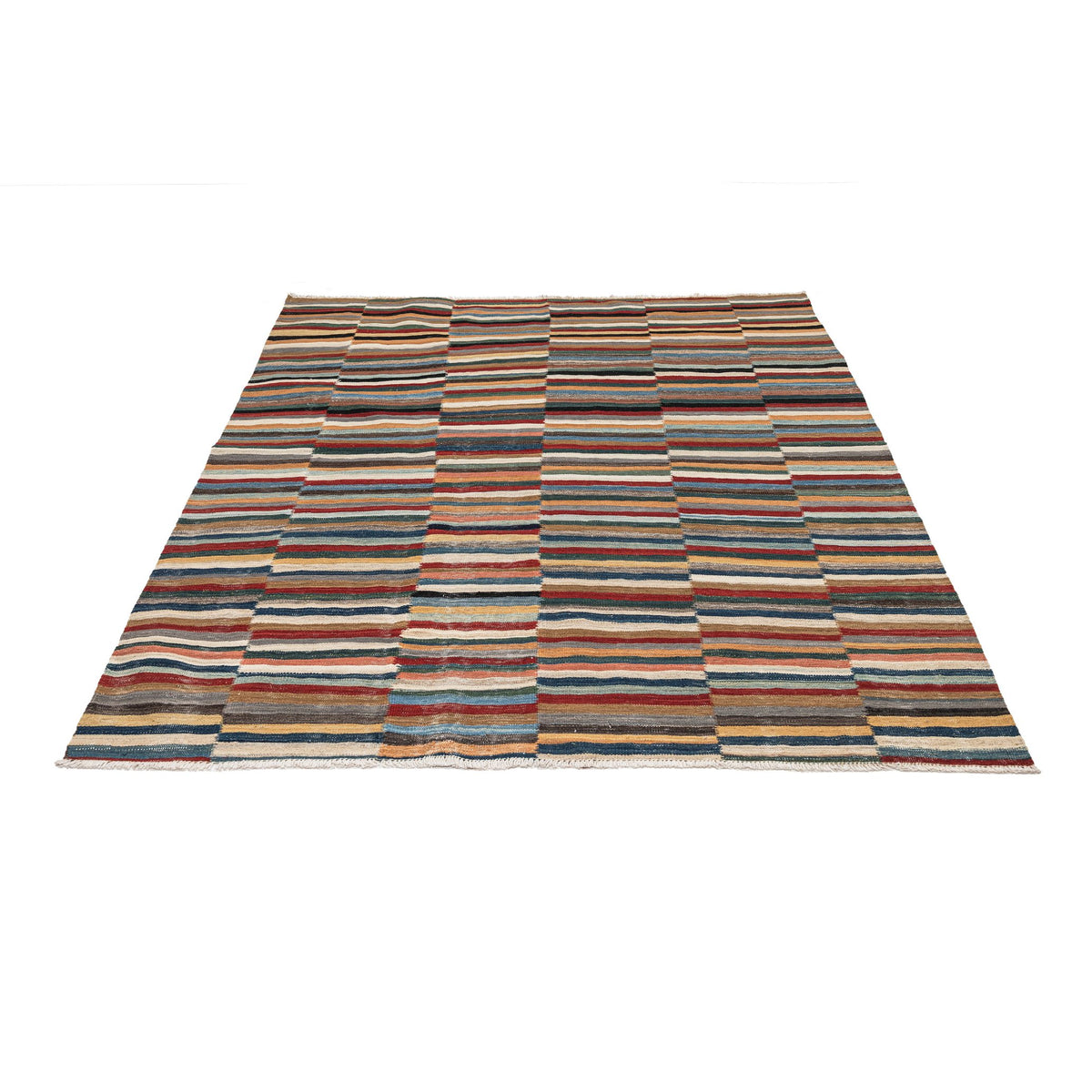 (5'8'' x 6'5'') Colorful Striped Modern Design Turkish Kilim Rug