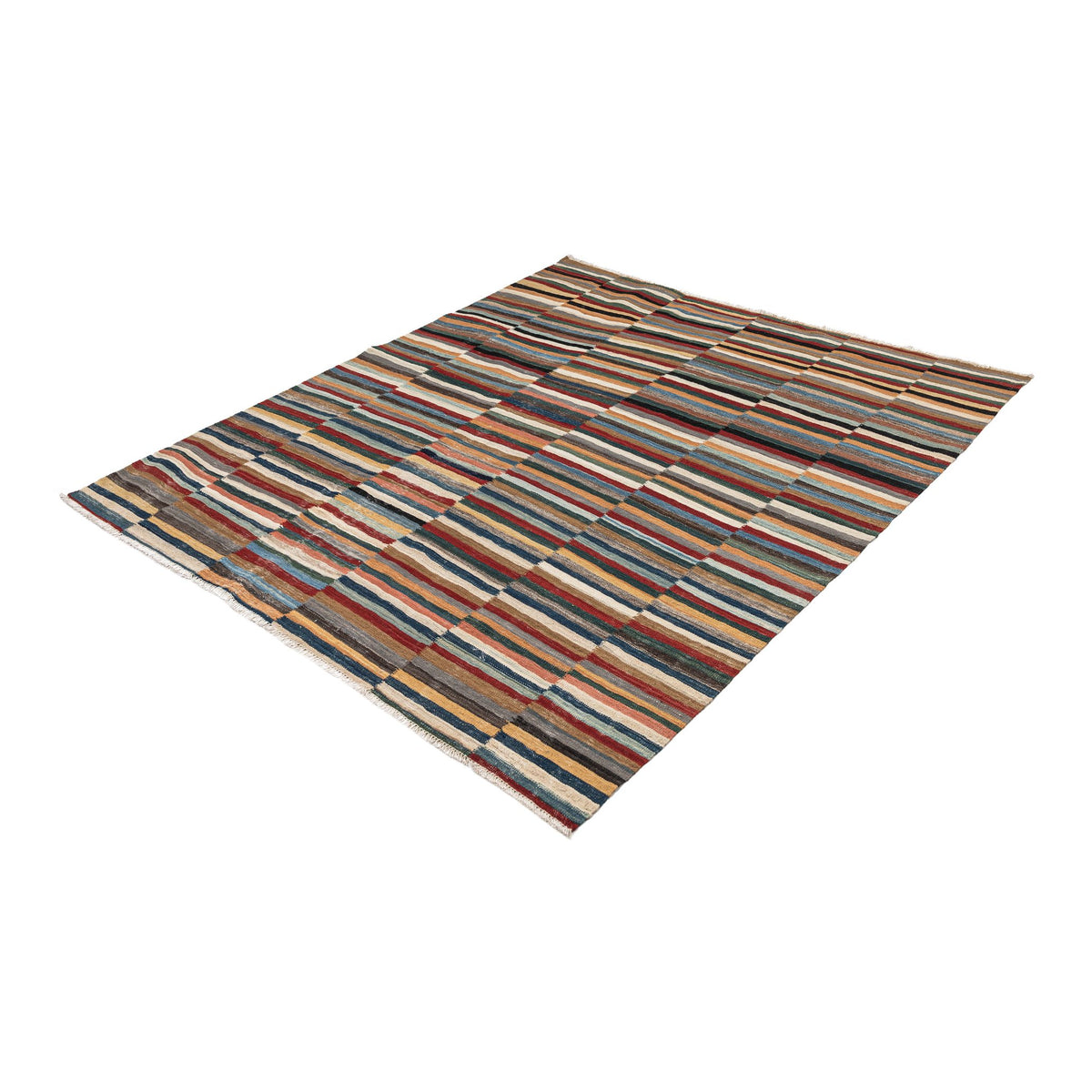 (5'8'' x 6'5'') Colorful Striped Modern Design Turkish Kilim Rug