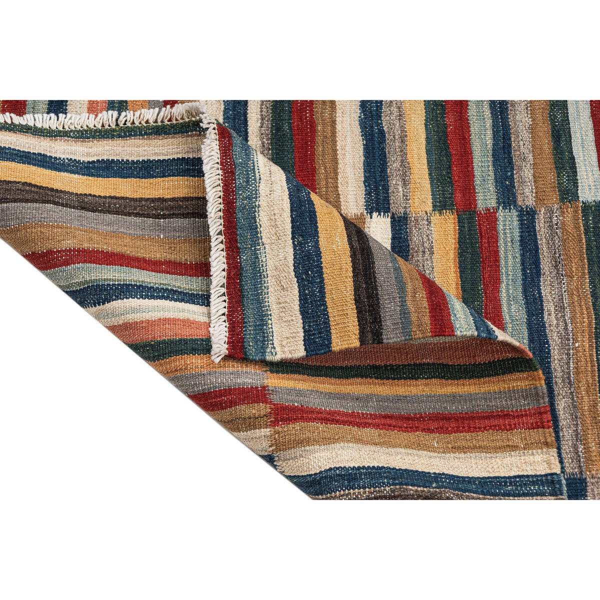 (5'8'' x 6'5'') Colorful Striped Modern Design Turkish Kilim Rug