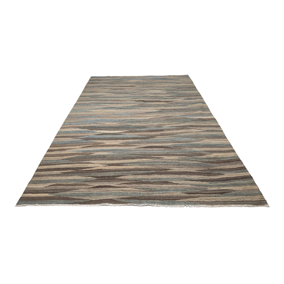 (6'7'' x 9'9'') Blue Brown Gray Modern Design Turkish Kilim Rug