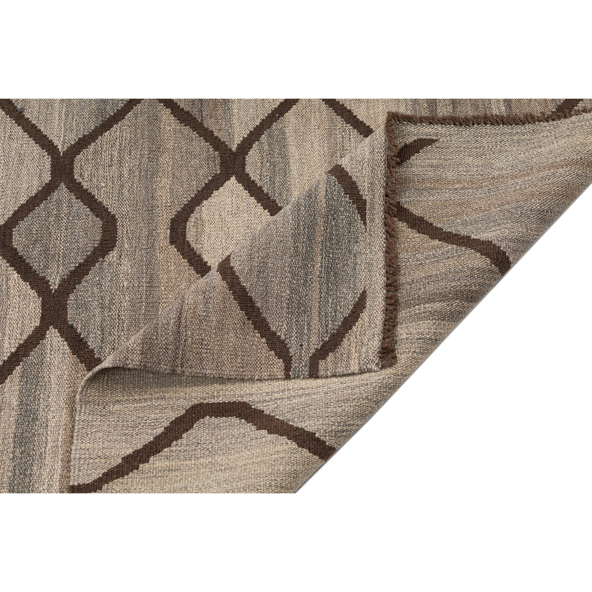 (6'10'' x 9'8'') Brown Beige Modern Design Turkish Kilim Rug