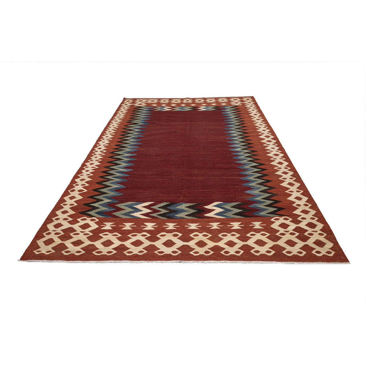 (6'8'' x 9'7'') Red Modern Design Turkish Kilim Rug