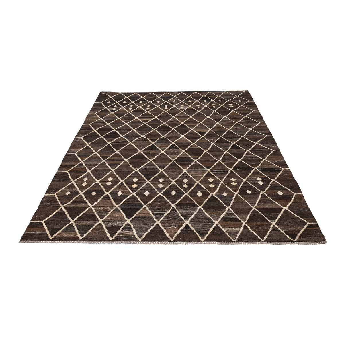 (6'2'' x 7'10'') Brown Moroccan Design Kilim Rug