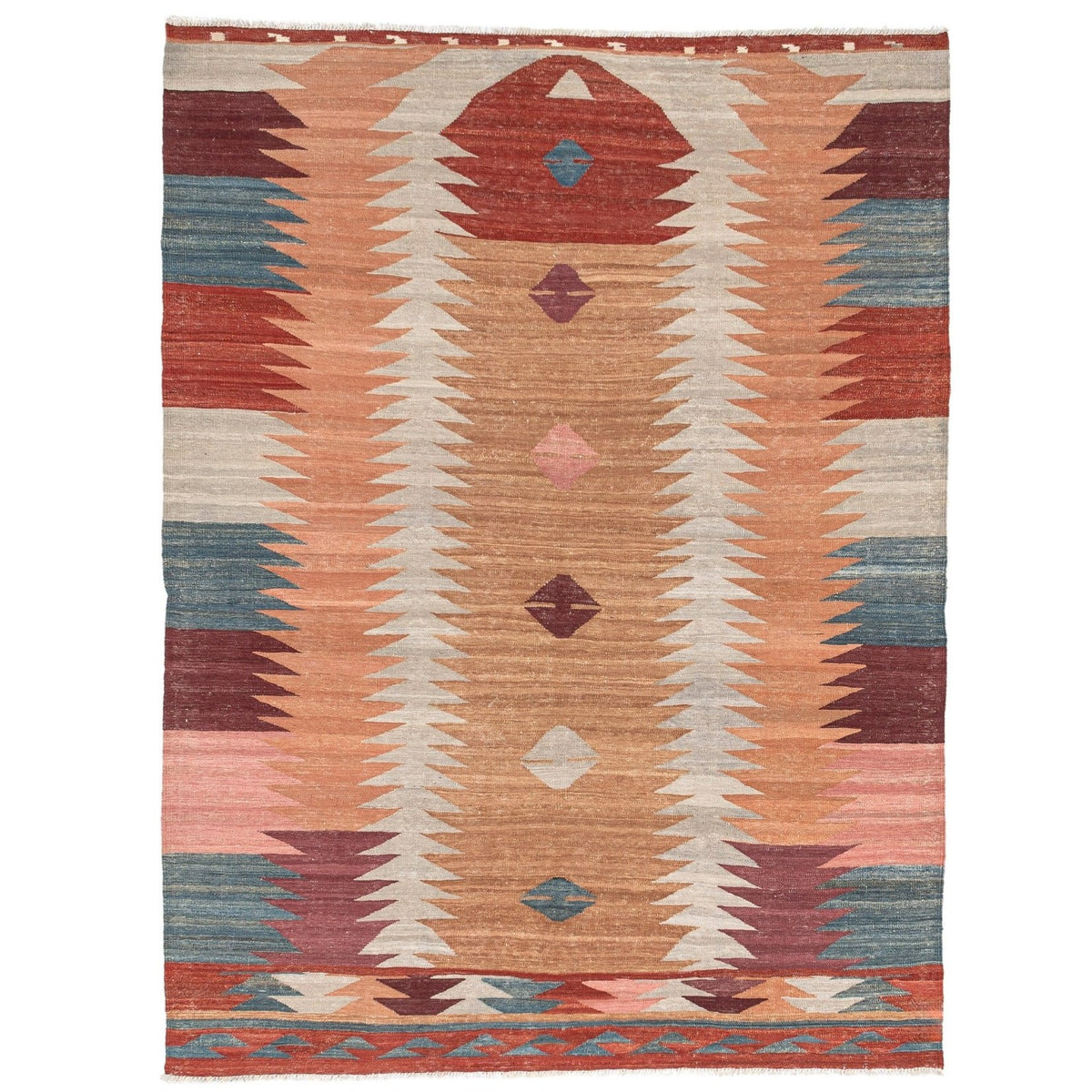 (5'1'' x 6'8'') New Modern Neutral Scatter Turkish Kilim Rug