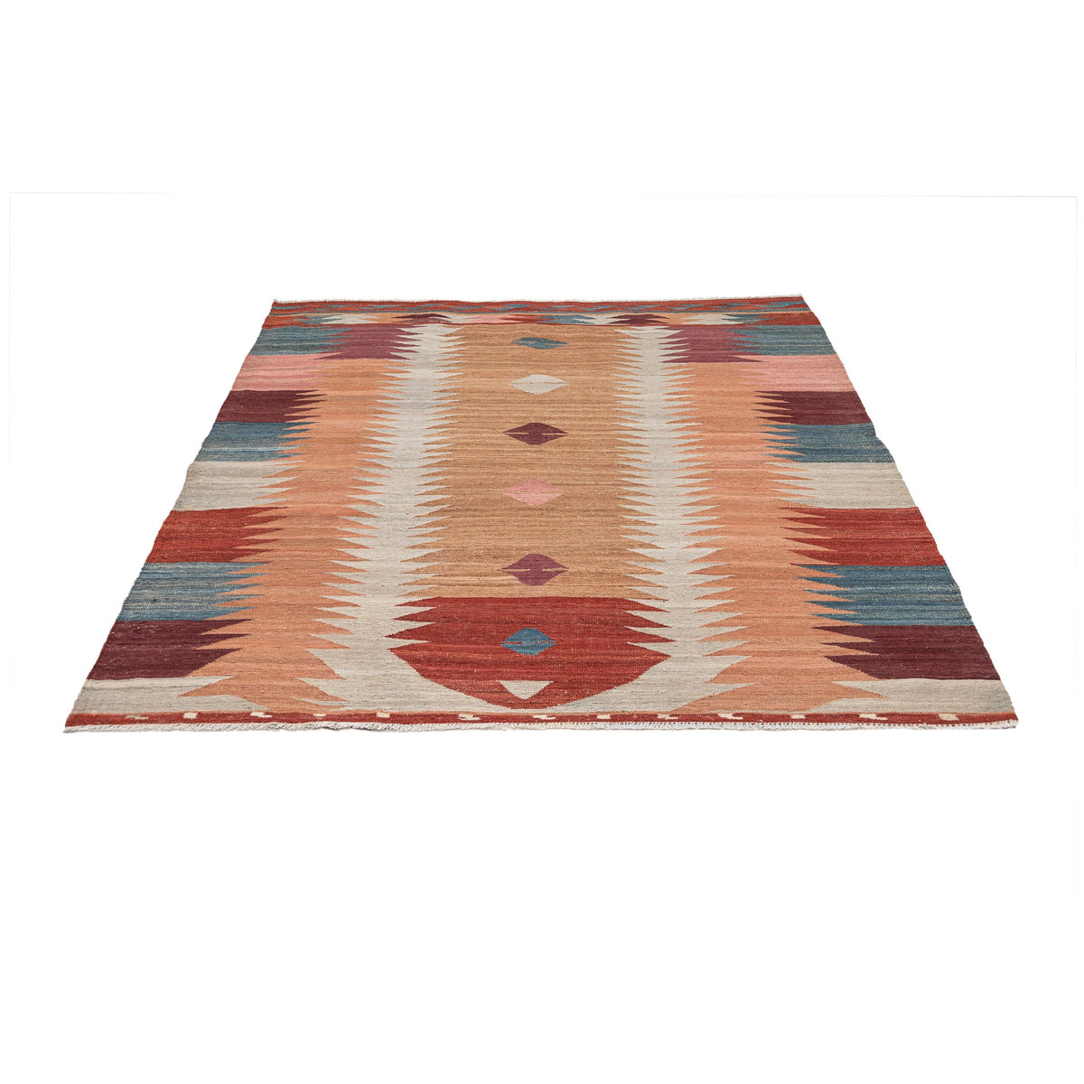 (5'1'' x 6'8'') New Modern Neutral Scatter Turkish Kilim Rug