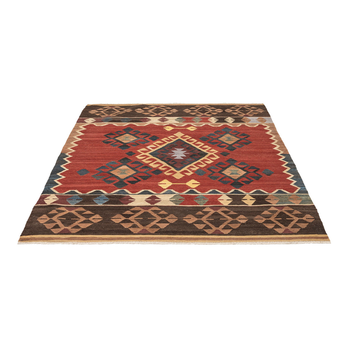 (5'1'' x 6'6'') Multicolor Scatter Turkish Kilim Rug