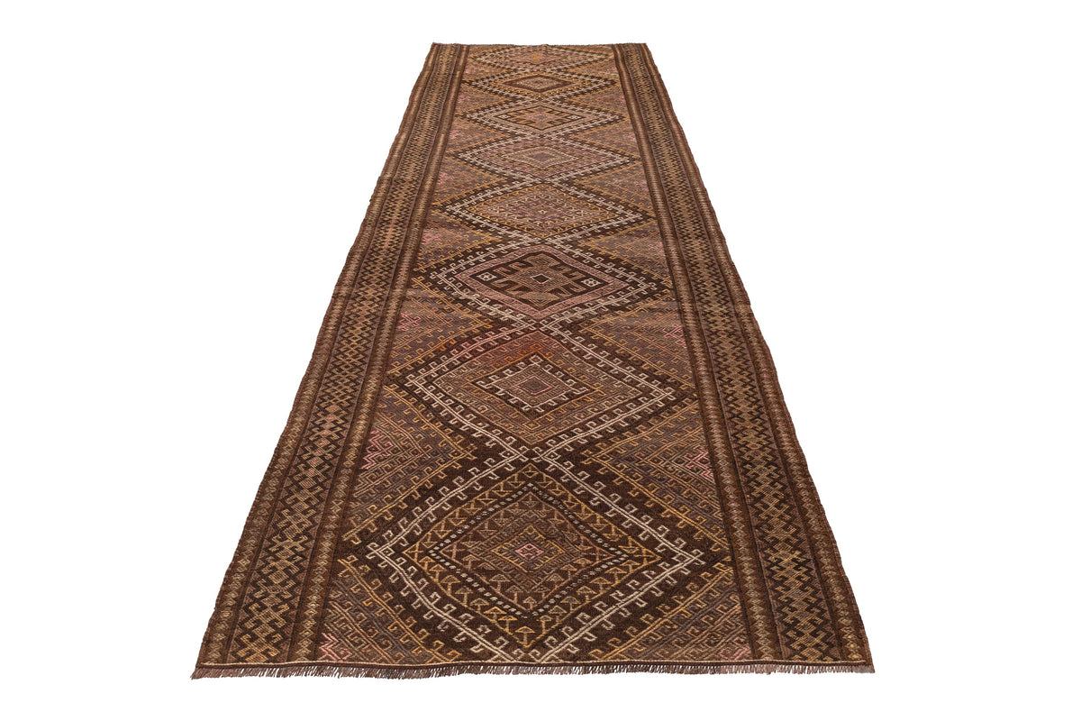 (4'1'' x 11'10'') Handwoven Vintage Kilim Rug