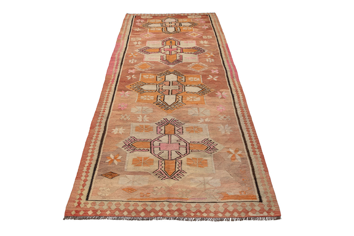 (4'2'' x 11') Handwoven Vintage Kilim Rug