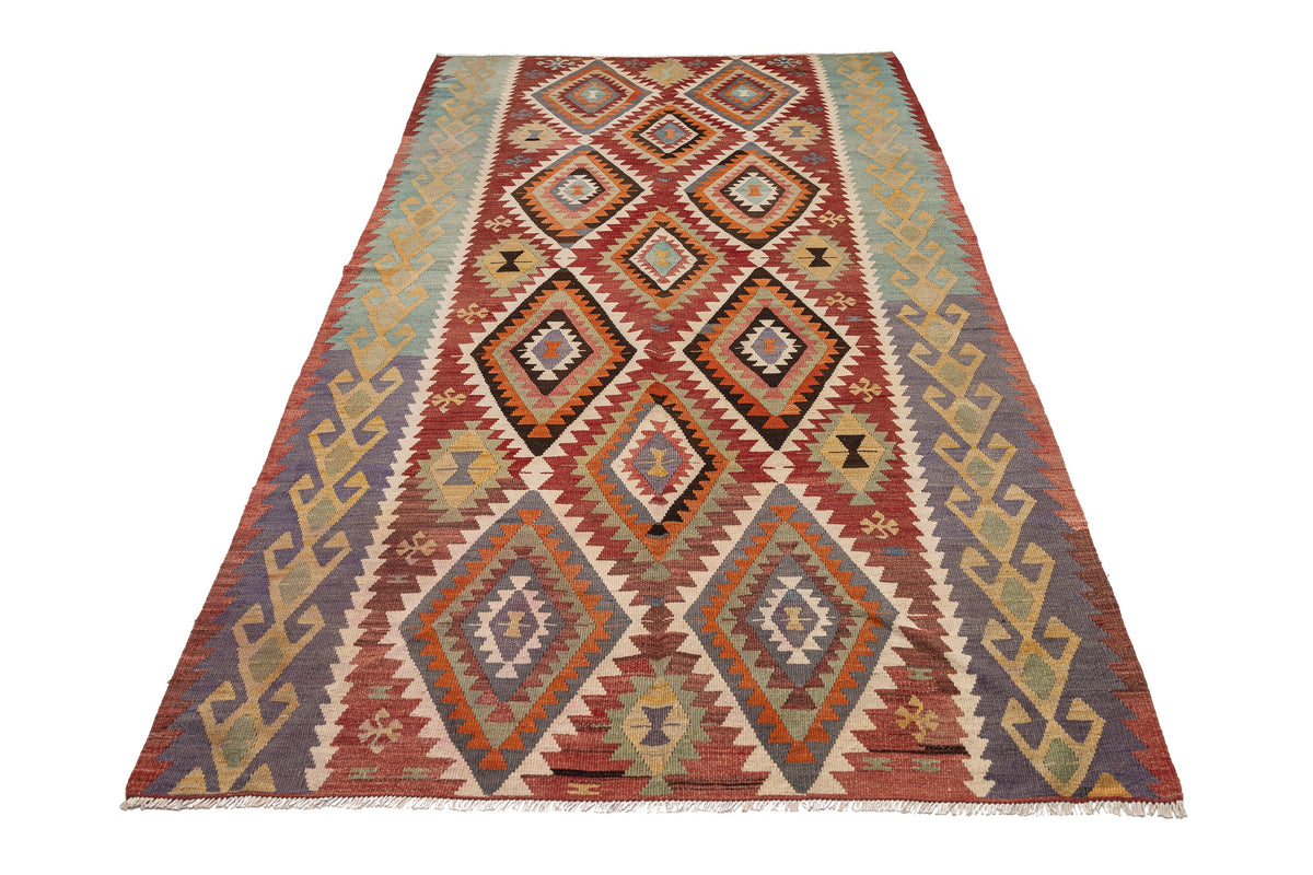 (4'7'' x 9'1'') Handwoven Vintage Geometric Kilim Rug