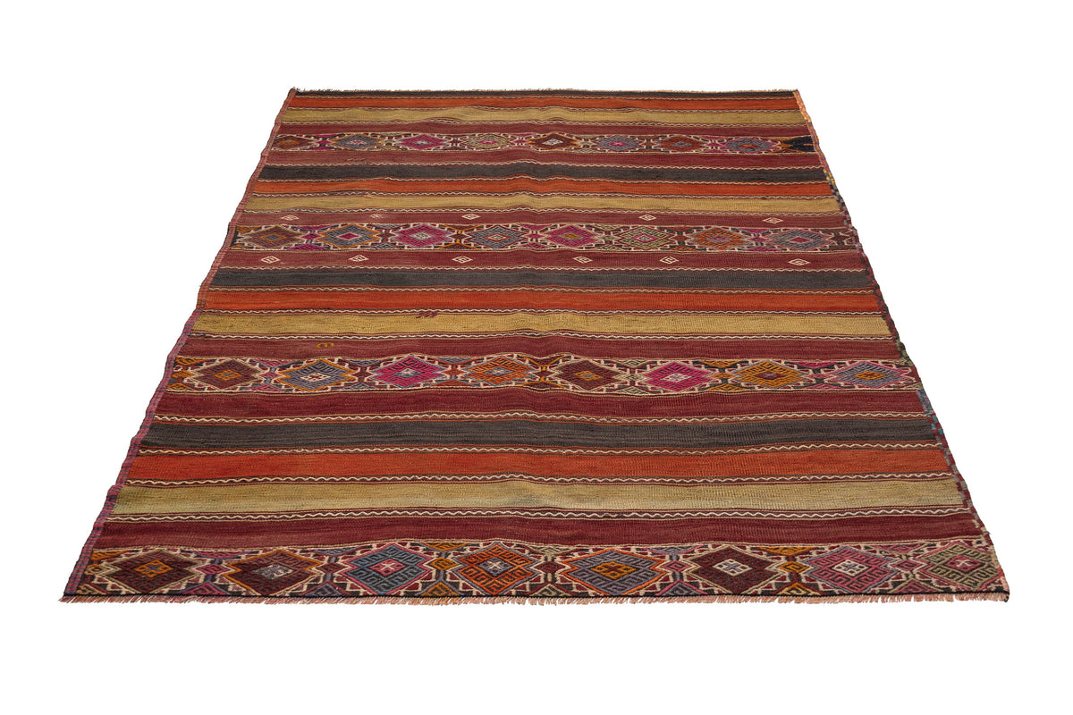 (4'7'' x 6'11'') Handwoven Vintage Striped Kilim Rug