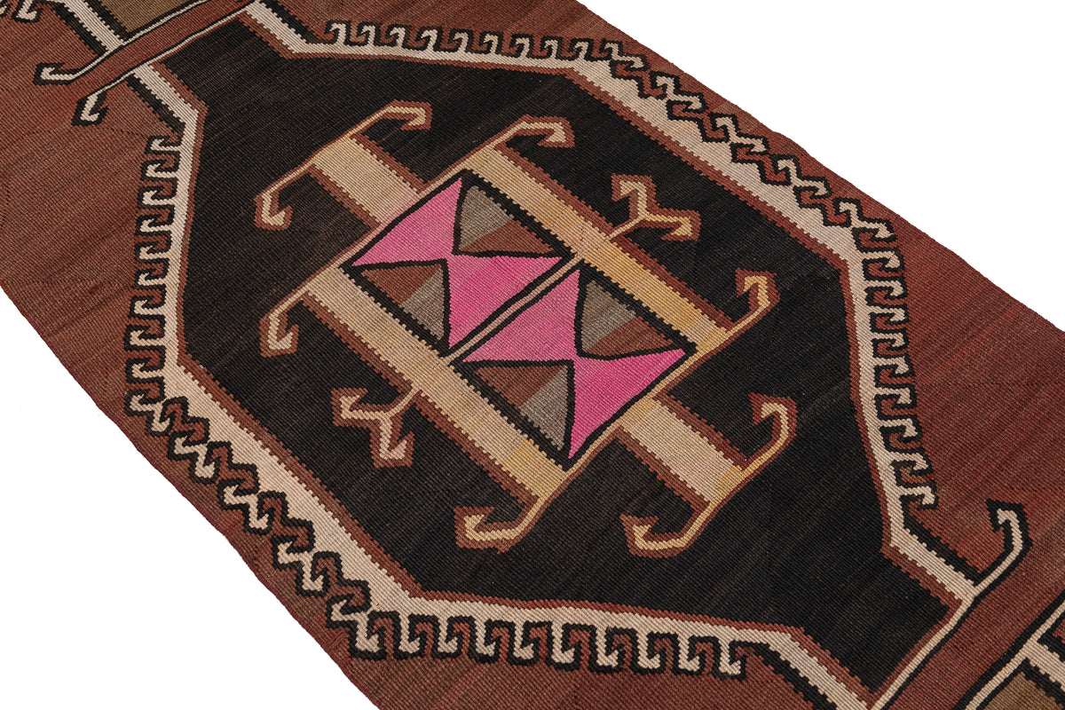 Handmade Oriental Turkish Brown Kilim Runner Rug