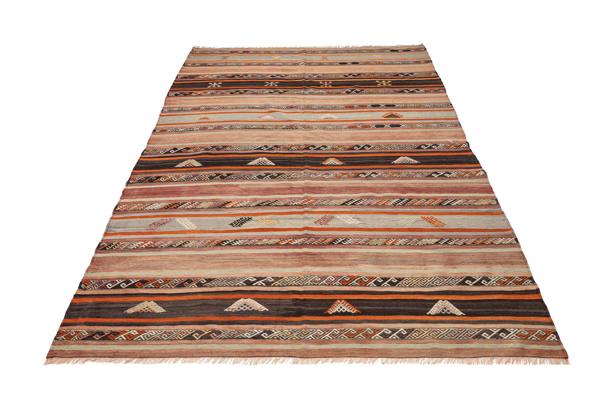 (5'6'' x 8') Handwoven Vintage Kilim Striped Area Rug