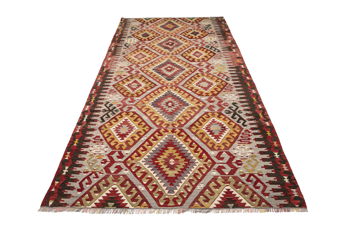 (5'2'' x 9'7'') Handwoven Vintage Kilim Geometric Area Rug