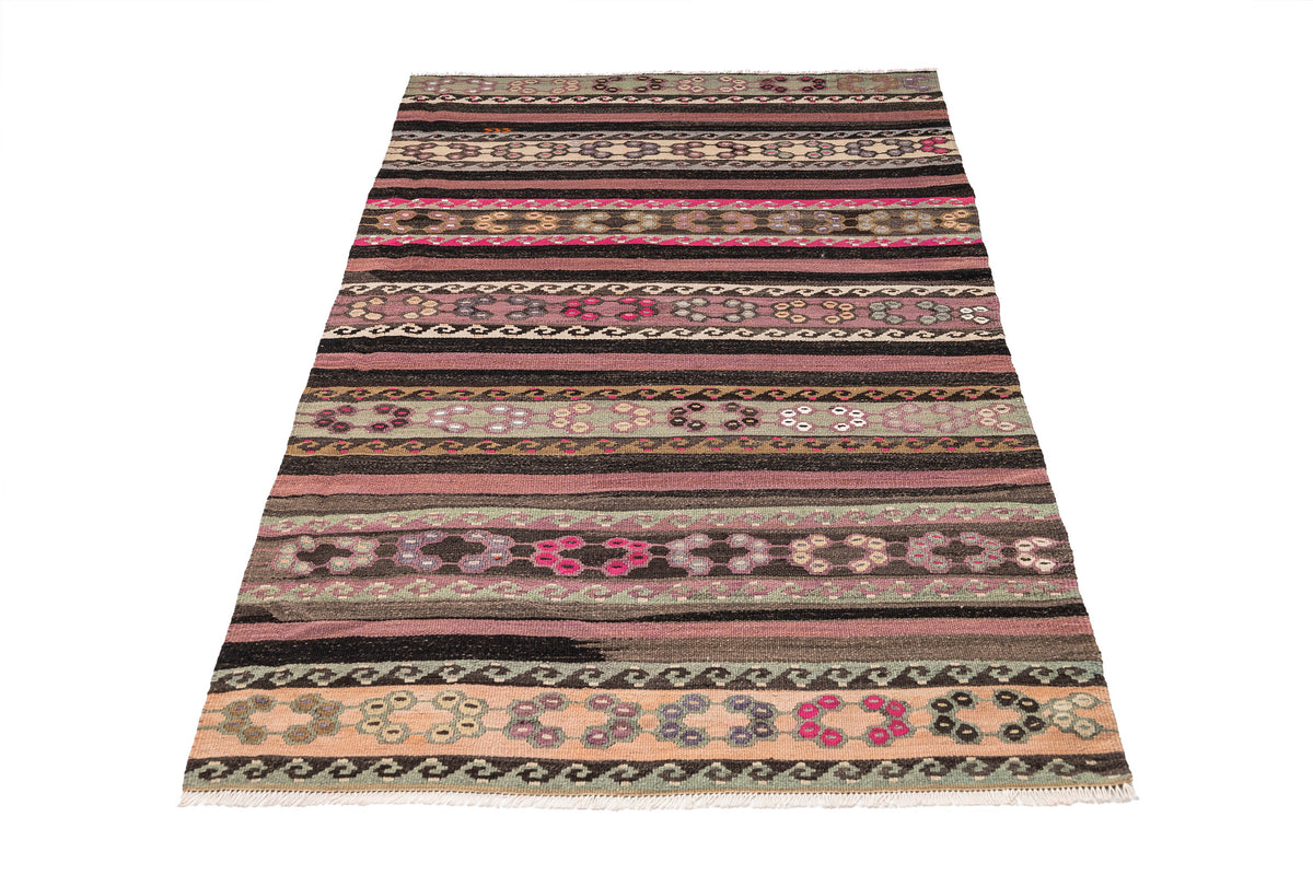 (3'3'' x 5'9'') Handwoven Vintage Kilim Striped Small Rug