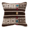 Decorative pillow with knitted pattern and colorful letters 