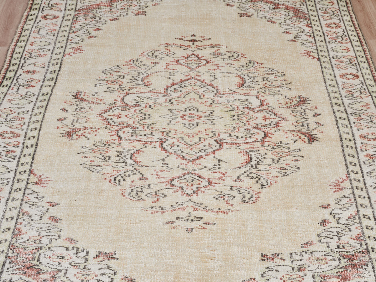 5'9" x 8'8" Neutral Vintage Turkish Area Rug