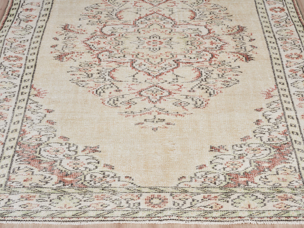 5'9" x 8'8" Neutral Vintage Turkish Area Rug