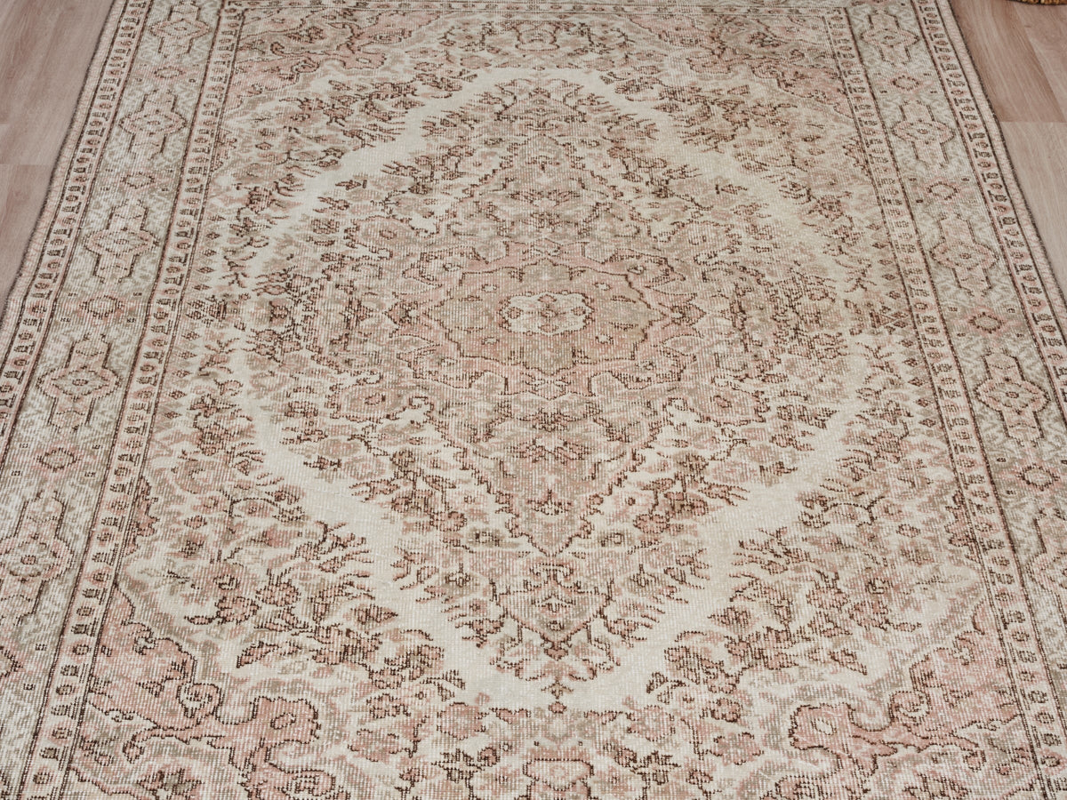 5'6" x 8'10" Neutral Vintage Turkish Area Rug