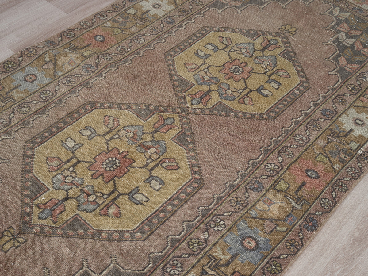 3'8" x 8' Neutral Vintage Turkish Handmade Rug