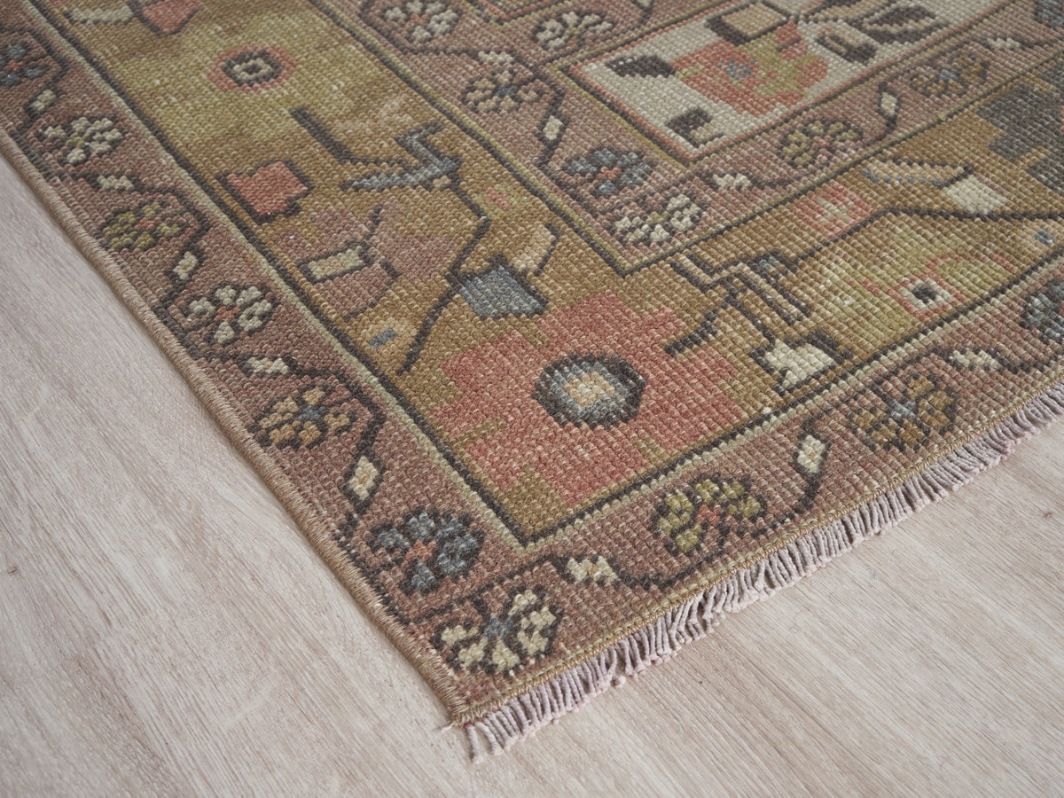 3'8" x 8' Neutral Vintage Turkish Handmade Rug