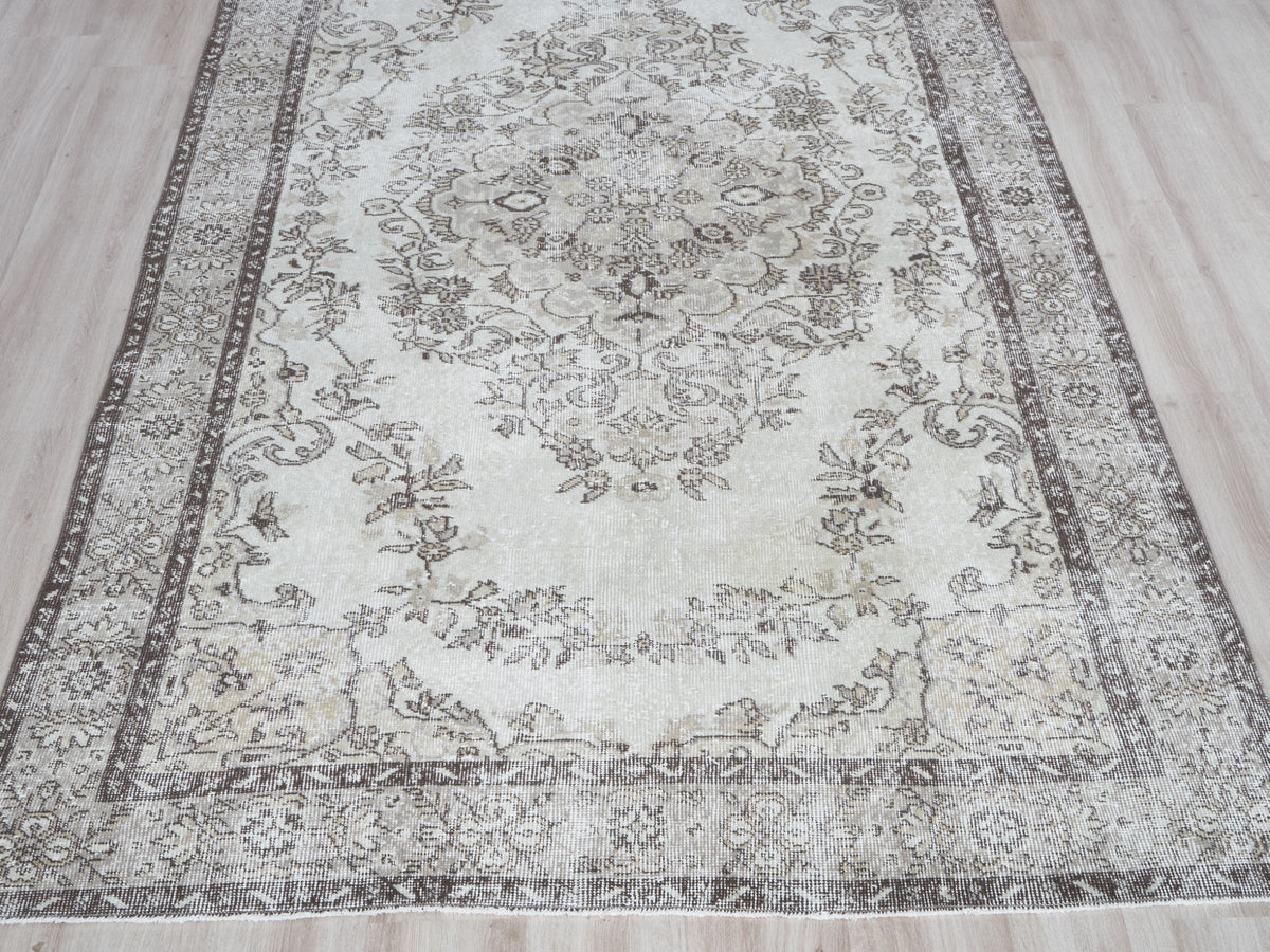 5'7" x 10'6" Neutral Vintage Turkish Area Rug