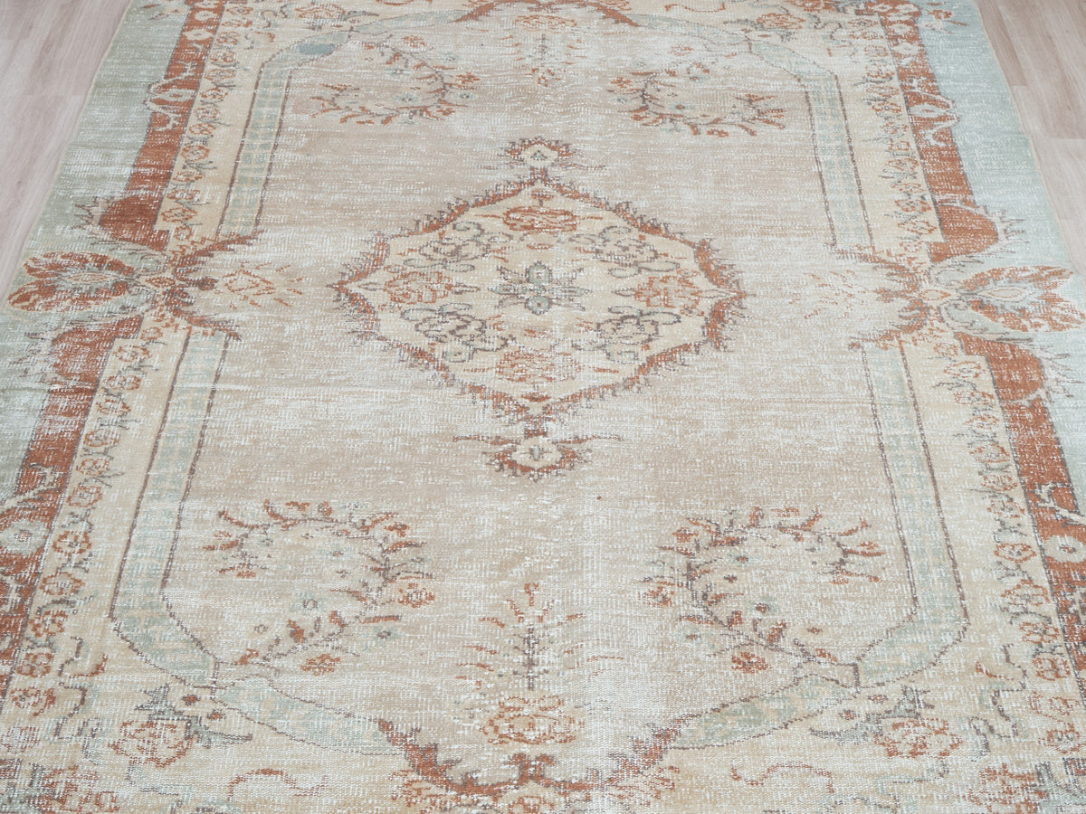 6'4" x 9'6" Neutral Vintage Turkish Area Rug