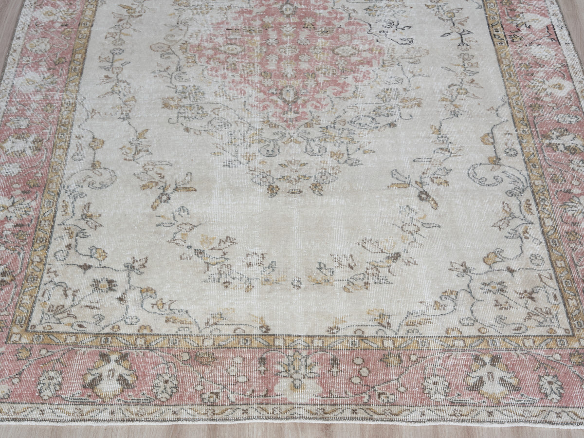 6'8" x 9'9" Neutral Vintage Turkish Area Rug