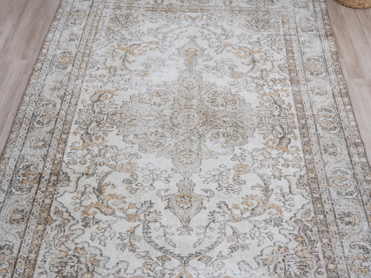 6' x 8'10" Neutral Vintage Turkish Area Rug