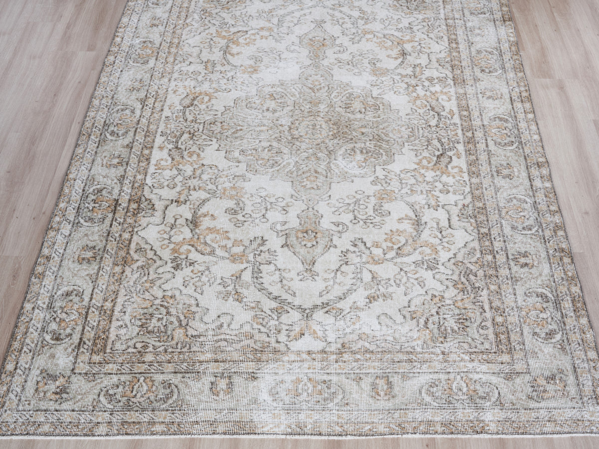 6' x 8'10" Neutral Vintage Turkish Area Rug