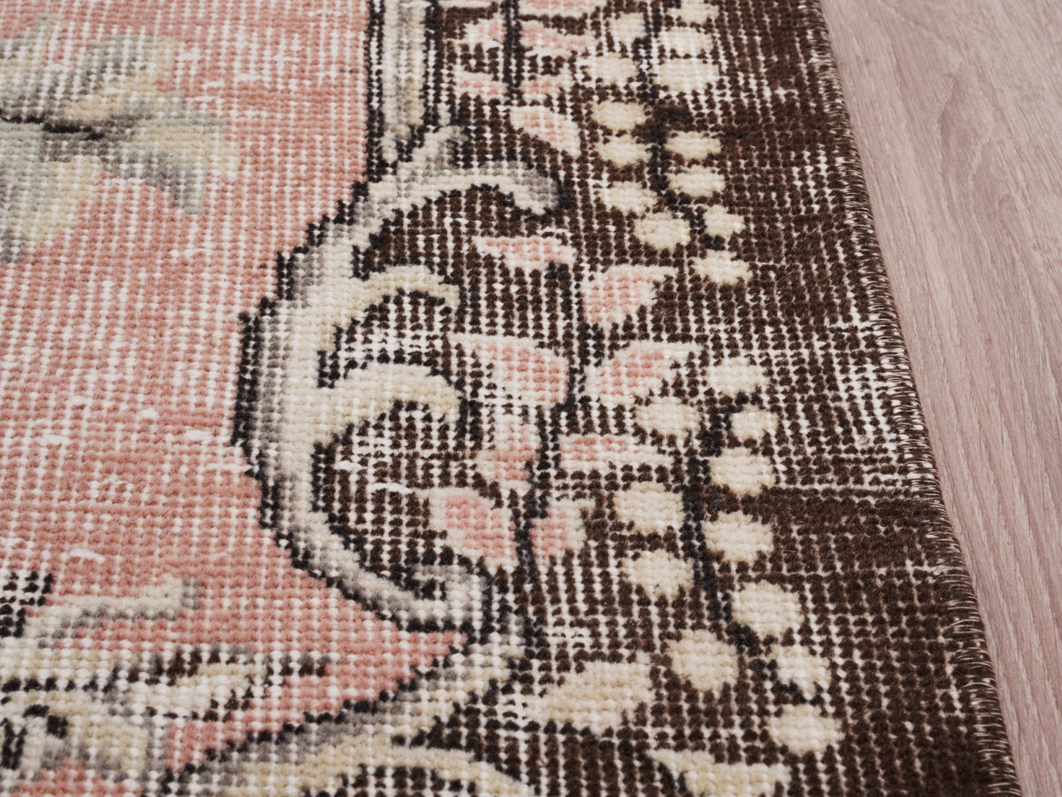 5'9" x 9'2" Brown Beige Pink Vintage Turkish Area Rug